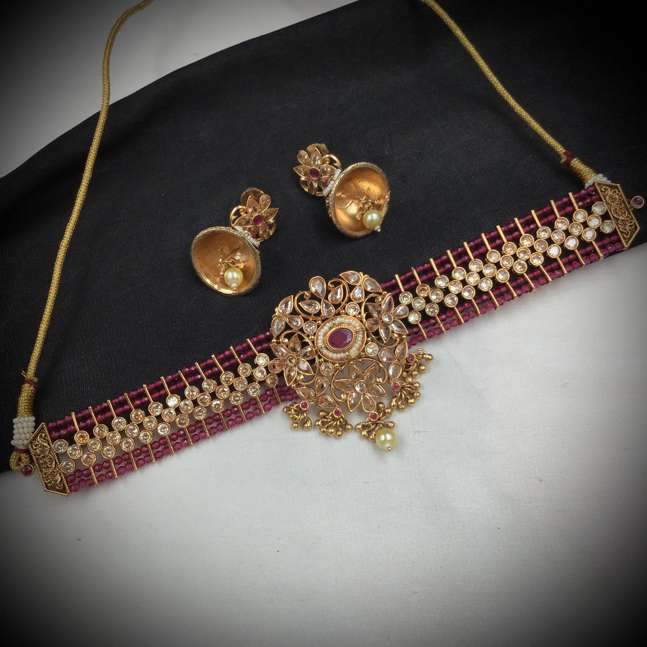Ruby Gold Look Necklace Set 17676-4858
