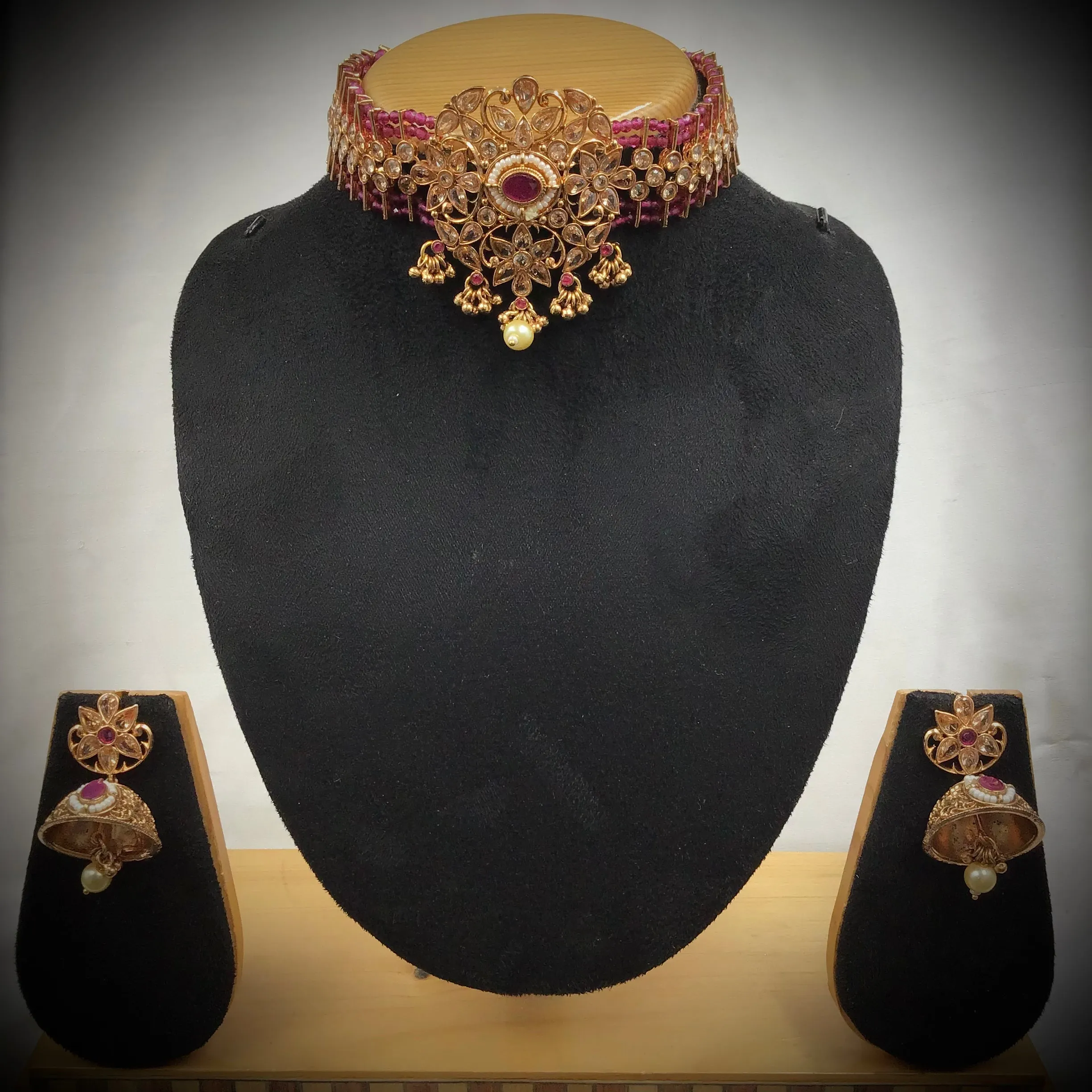 Ruby Gold Look Necklace Set 17676-4858