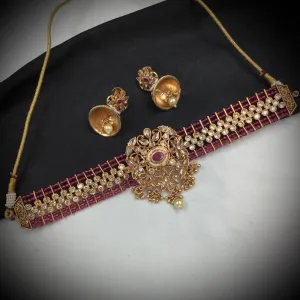 Ruby Gold Look Necklace Set 17676-4858