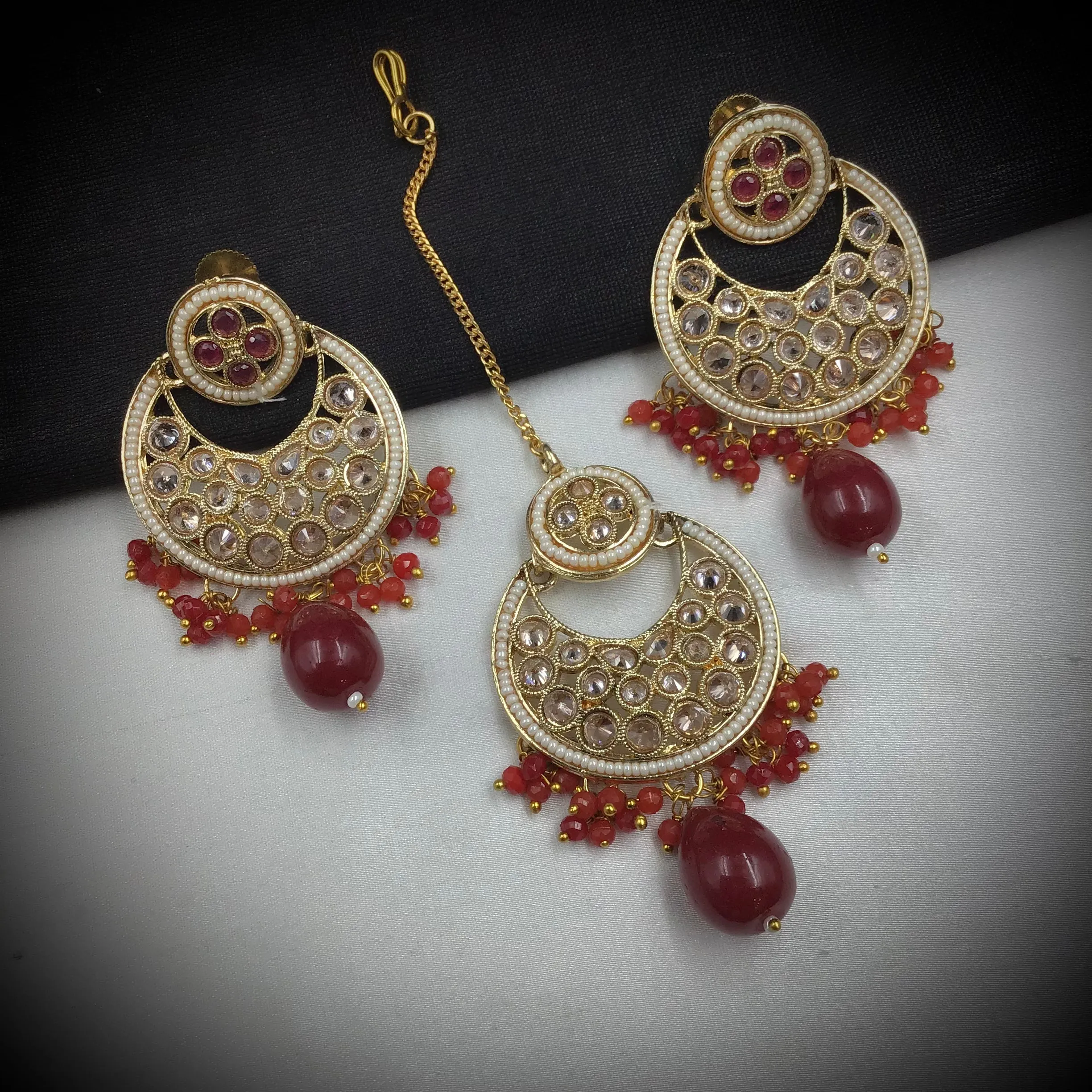 Ruby Gold Look Necklace Set 18183-5365