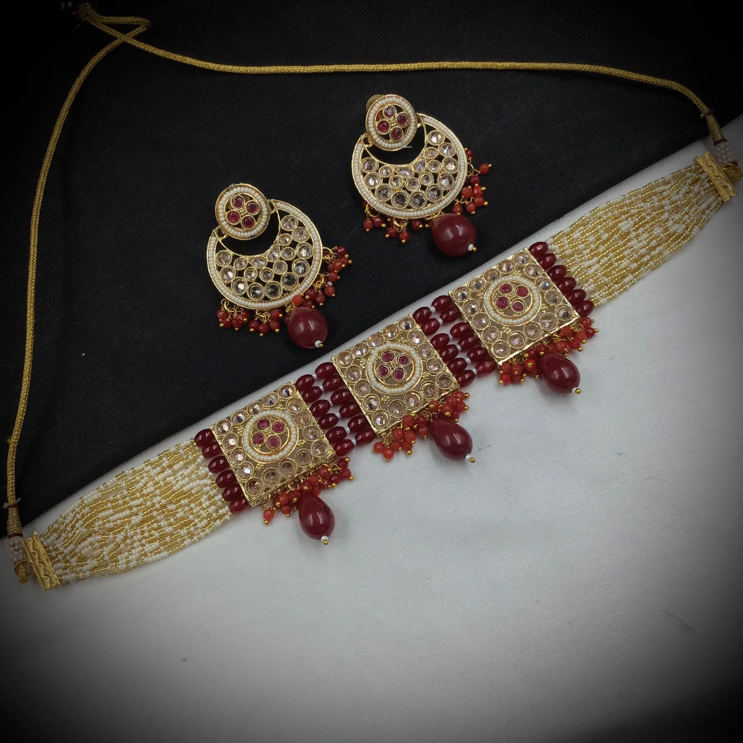 Ruby Gold Look Necklace Set 18183-5365