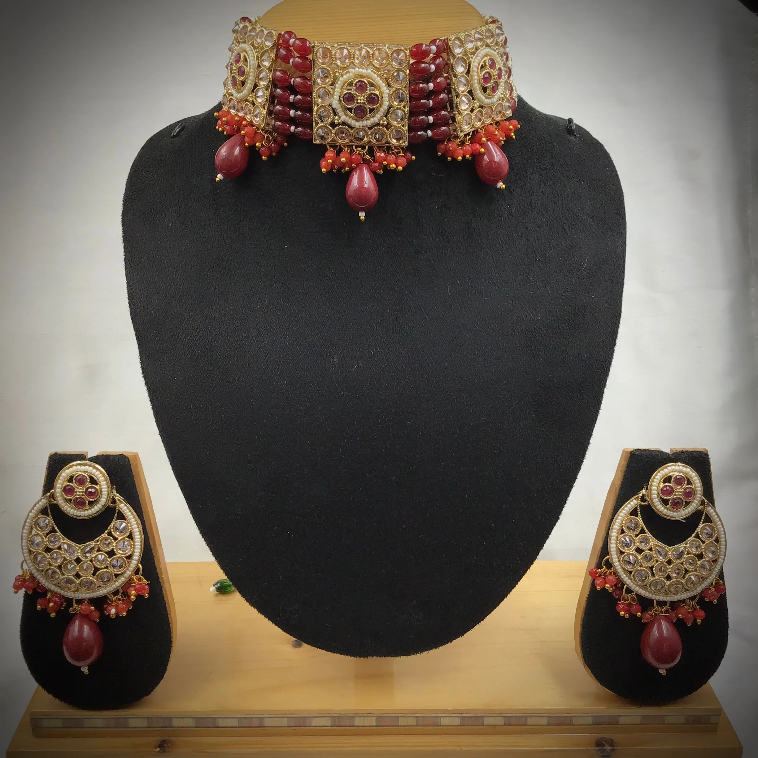 Ruby Gold Look Necklace Set 18183-5365