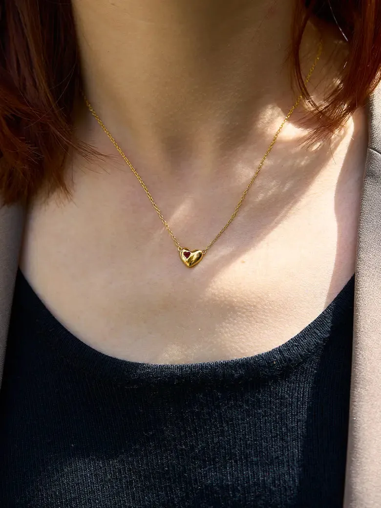 Ruby Heart Chain Necklace