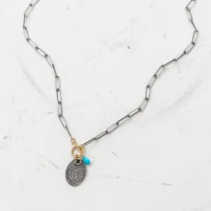 Silver Fern Oval Necklace with Turquoise
