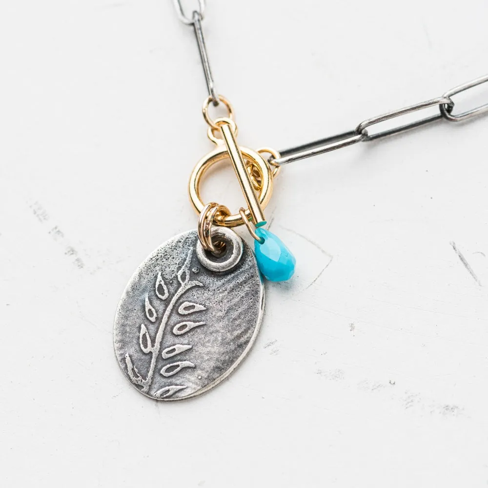 Silver Fern Oval Necklace with Turquoise
