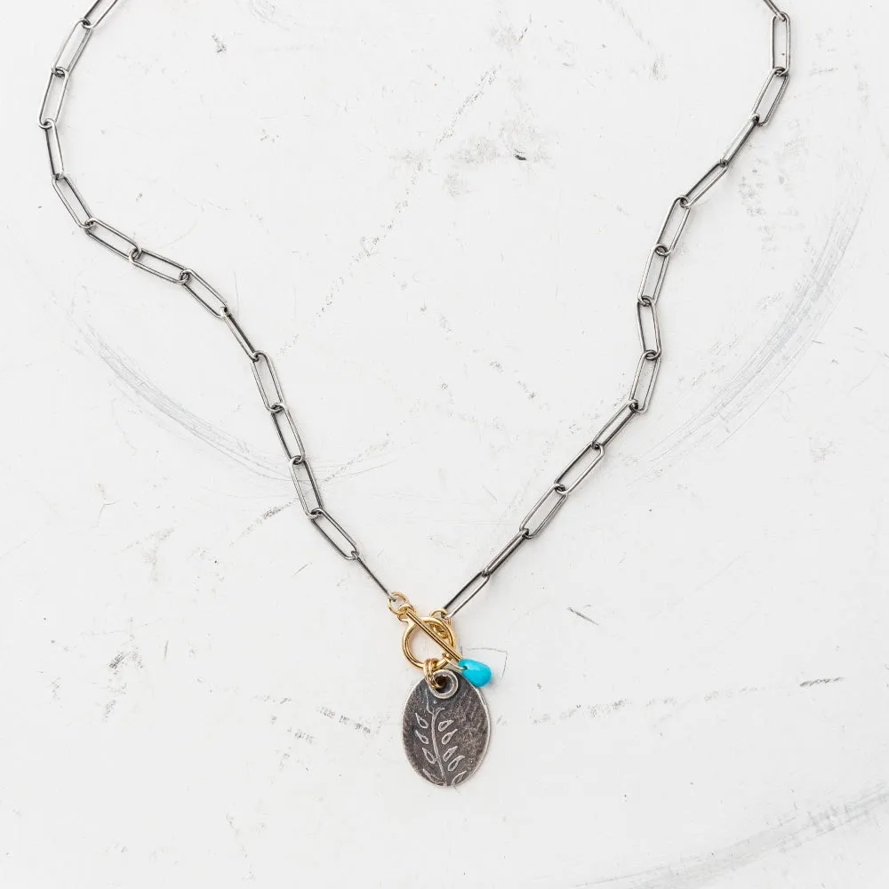 Silver Fern Oval Necklace with Turquoise
