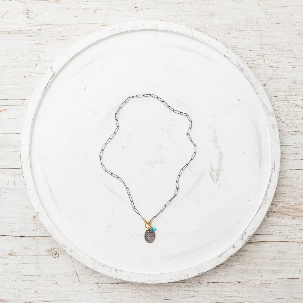 Silver Fern Oval Necklace with Turquoise