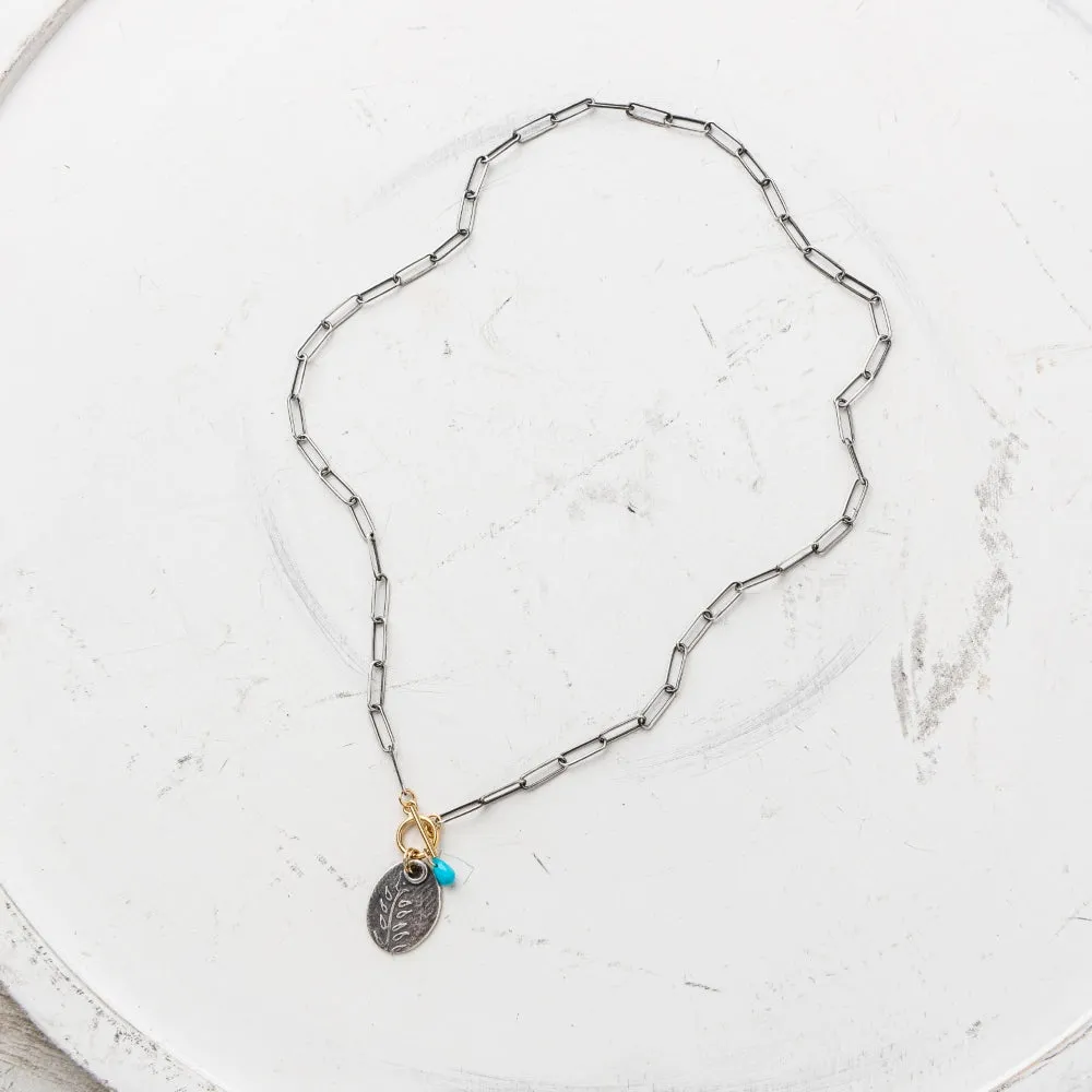 Silver Fern Oval Necklace with Turquoise