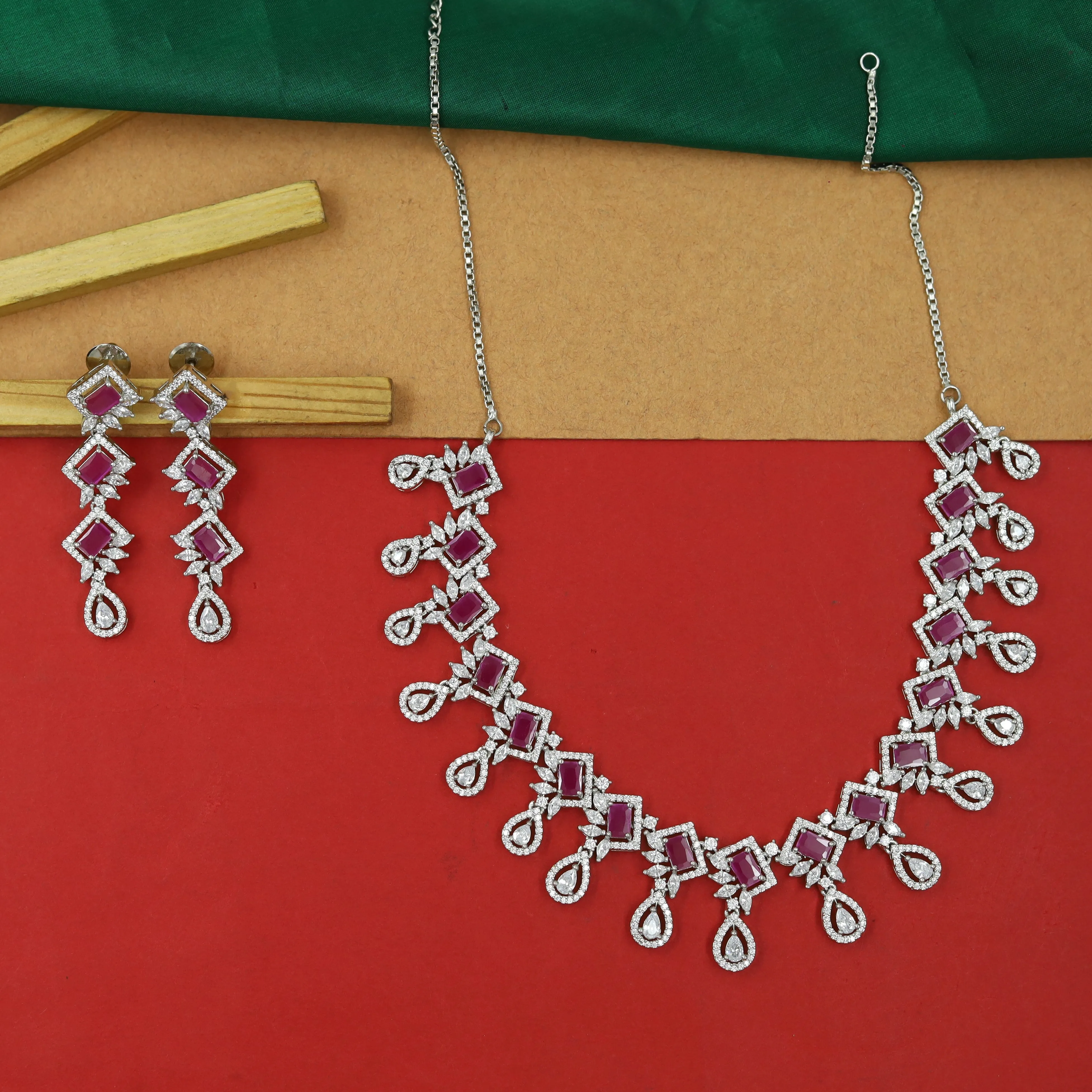 Silver Polish Zircon/AD Necklace Set 6766-69