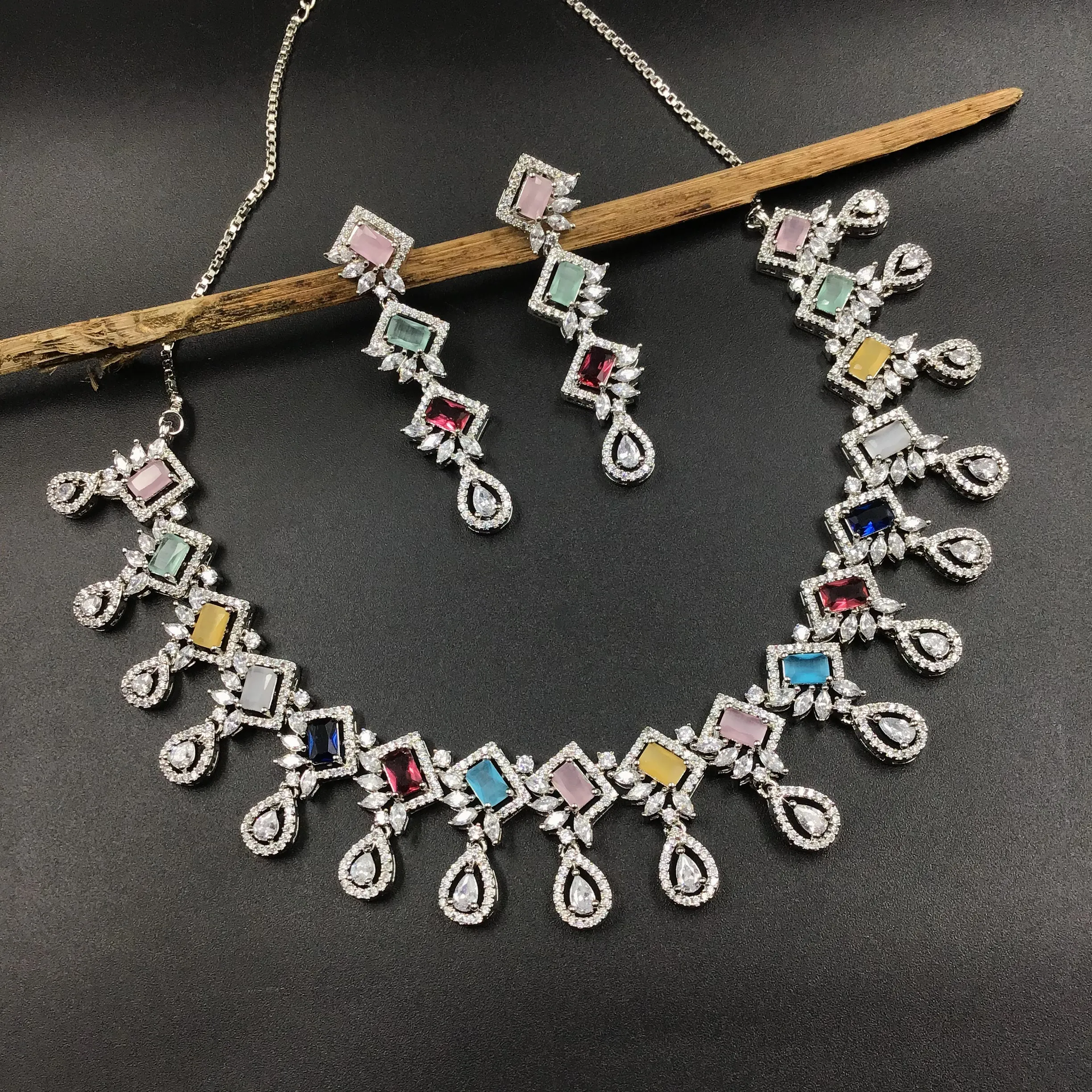 Silver Polish Zircon/AD Necklace Set 6766-69