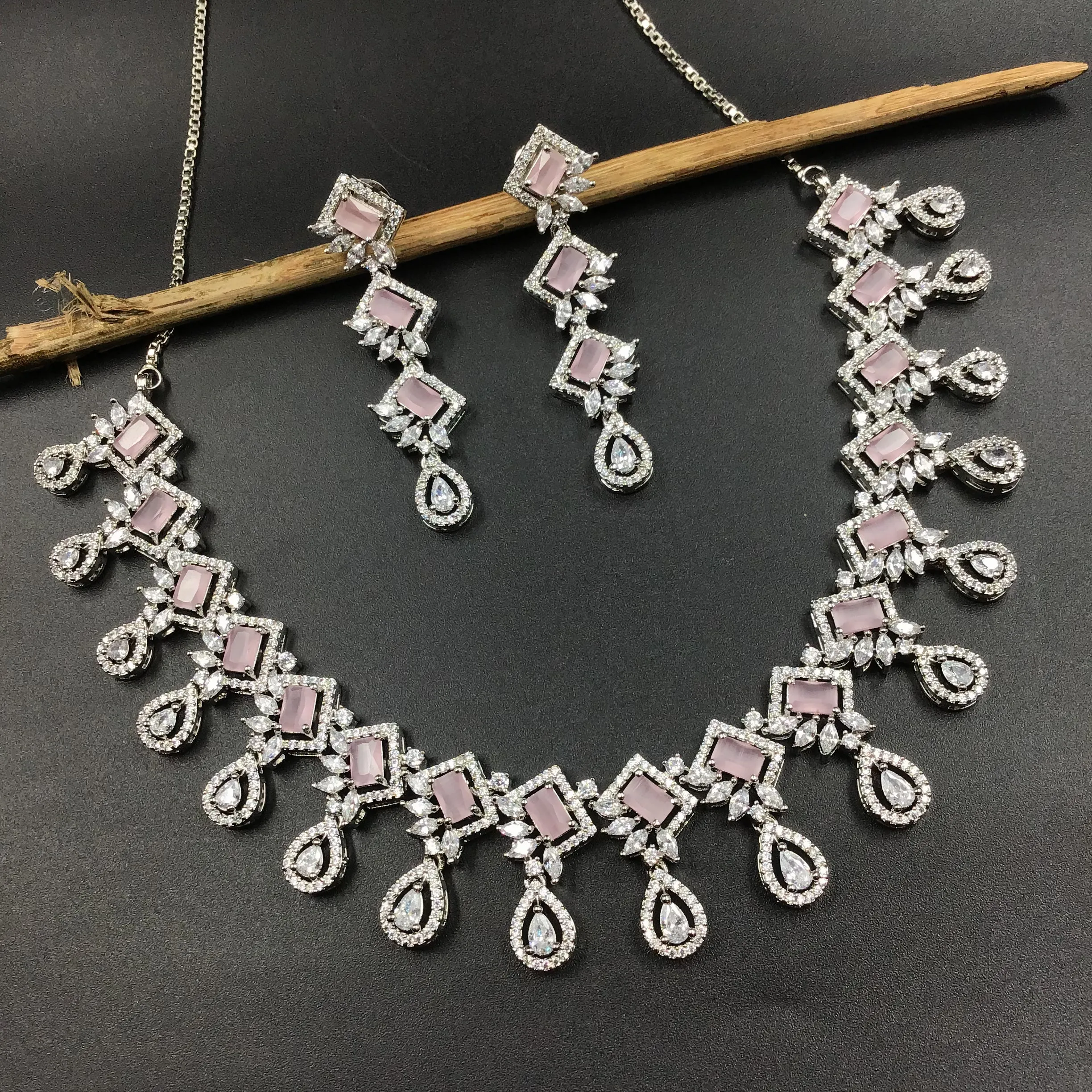 Silver Polish Zircon/AD Necklace Set 6766-69