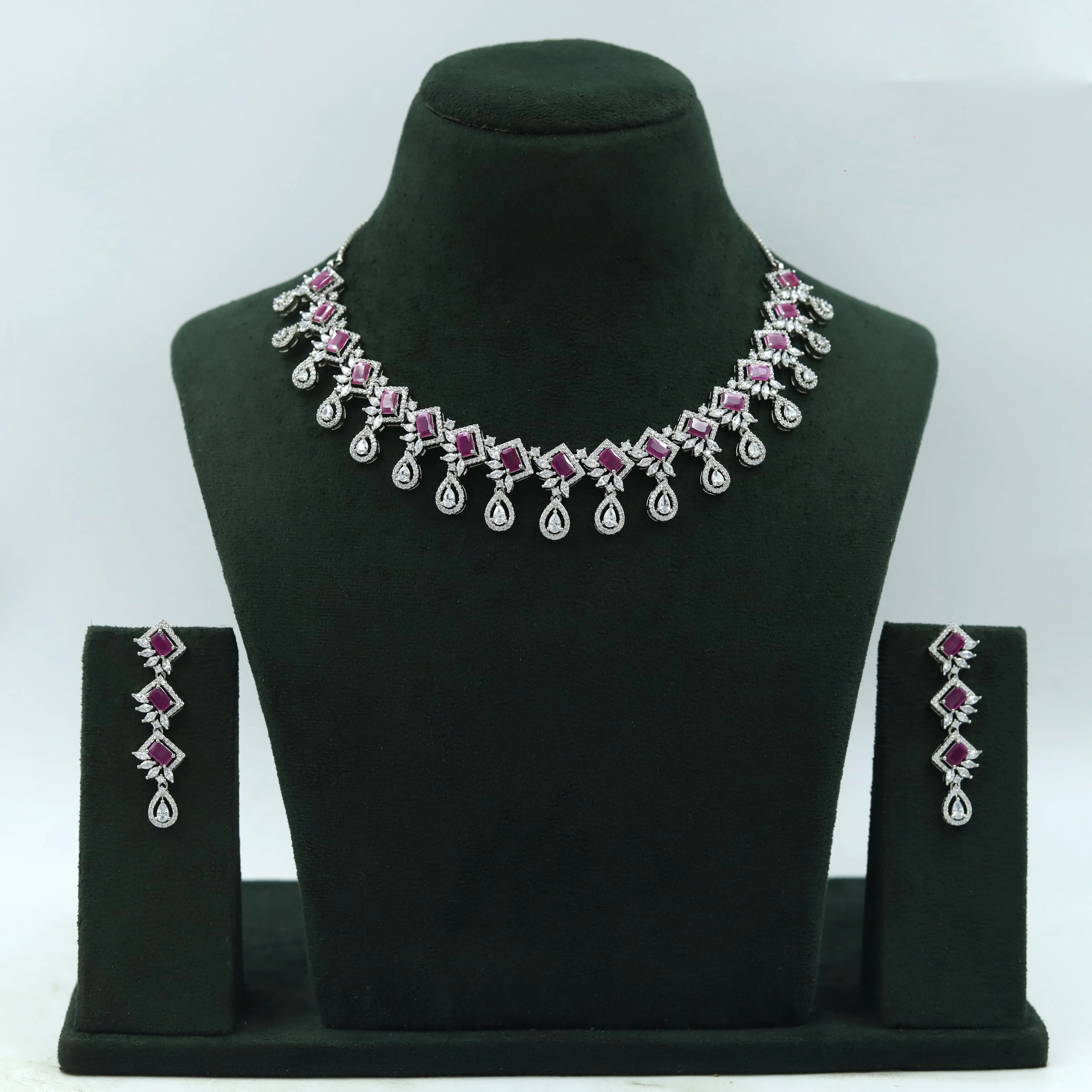 Silver Polish Zircon/AD Necklace Set 6766-69