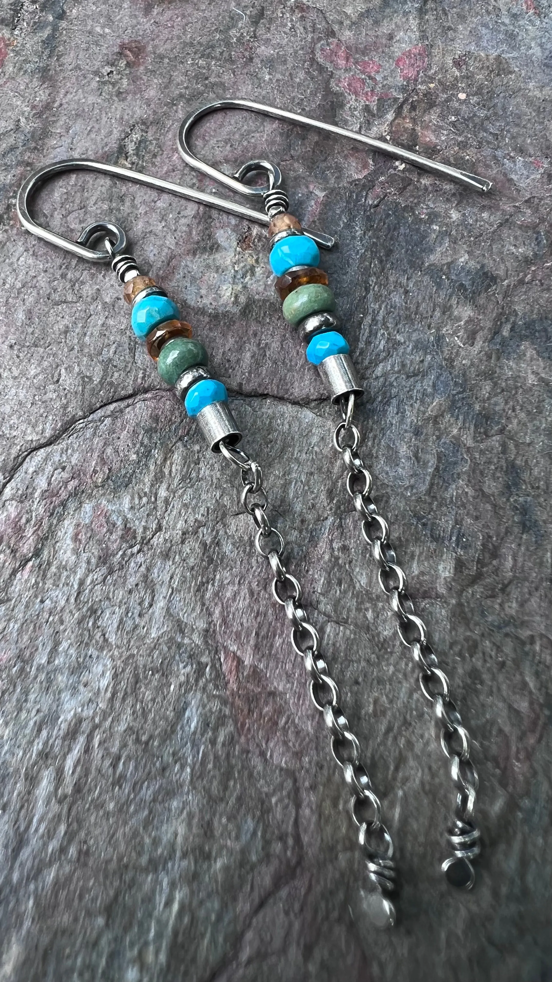 Sterling Silver Turquoise and Hessonite Garnet Earrings