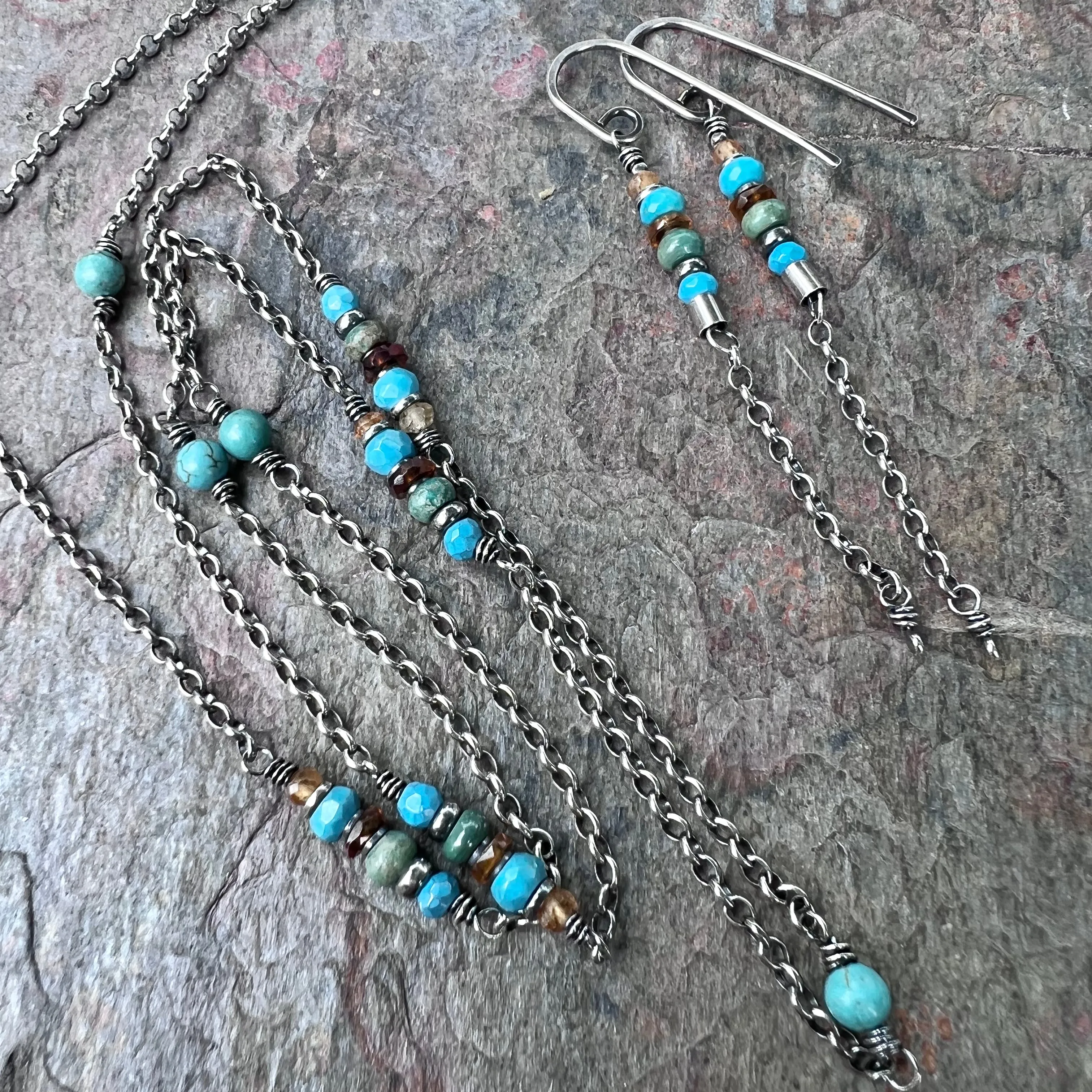 Sterling Silver Turquoise and Hessonite Garnet Earrings