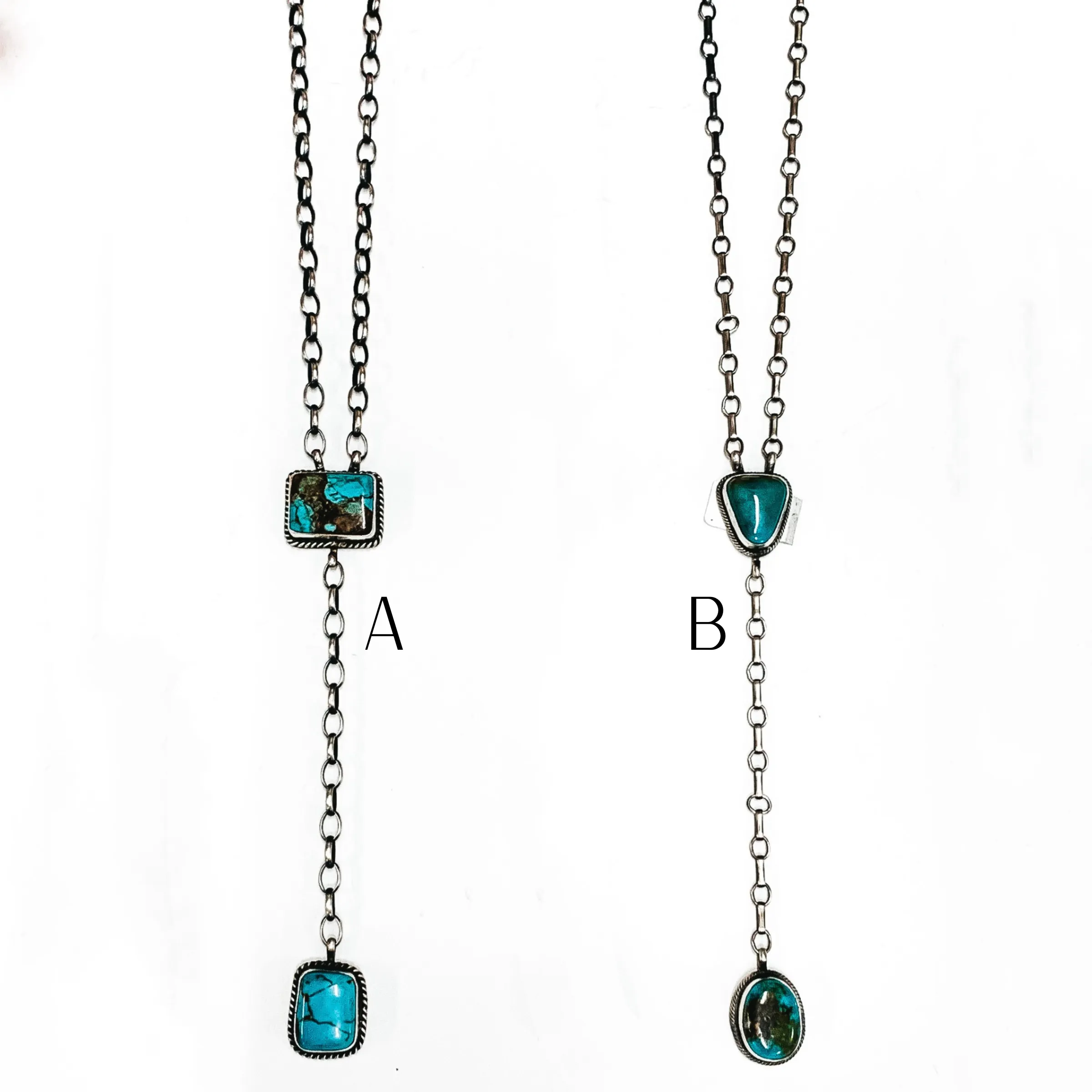 Tim Smith | Navajo Handmade Sterling Silver Lariat Necklace with Turquoise Stones