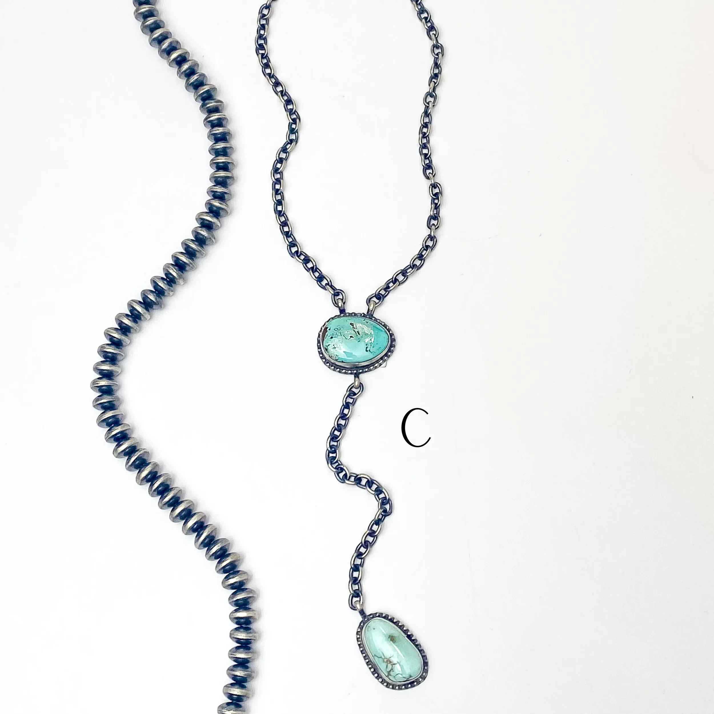 Tim Smith | Navajo Handmade Sterling Silver Lariat Necklace with Turquoise Stones