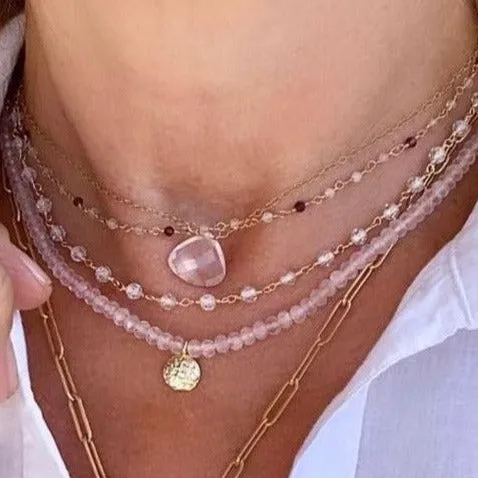 Tiny Moonstone Beads Necklace with Garnet