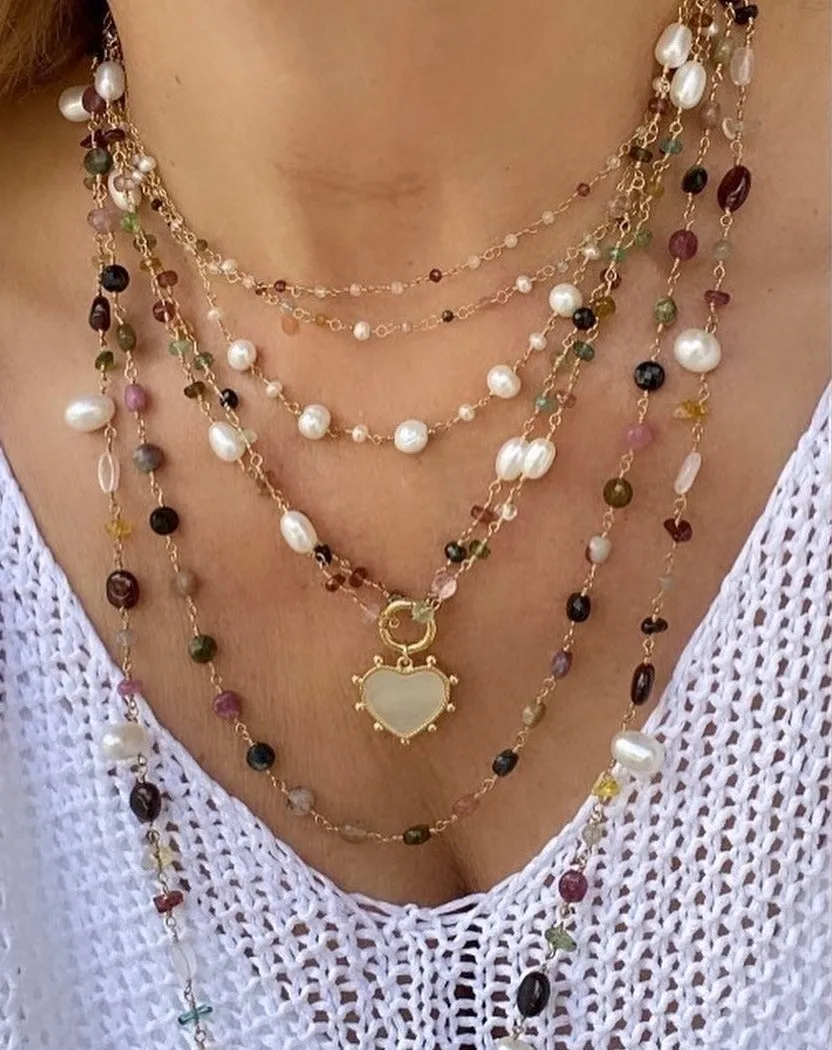 Tiny Moonstone Beads Necklace with Garnet