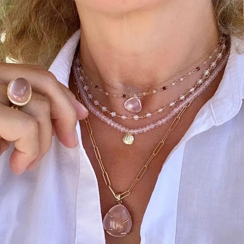 Tiny Moonstone Beads Necklace with Garnet