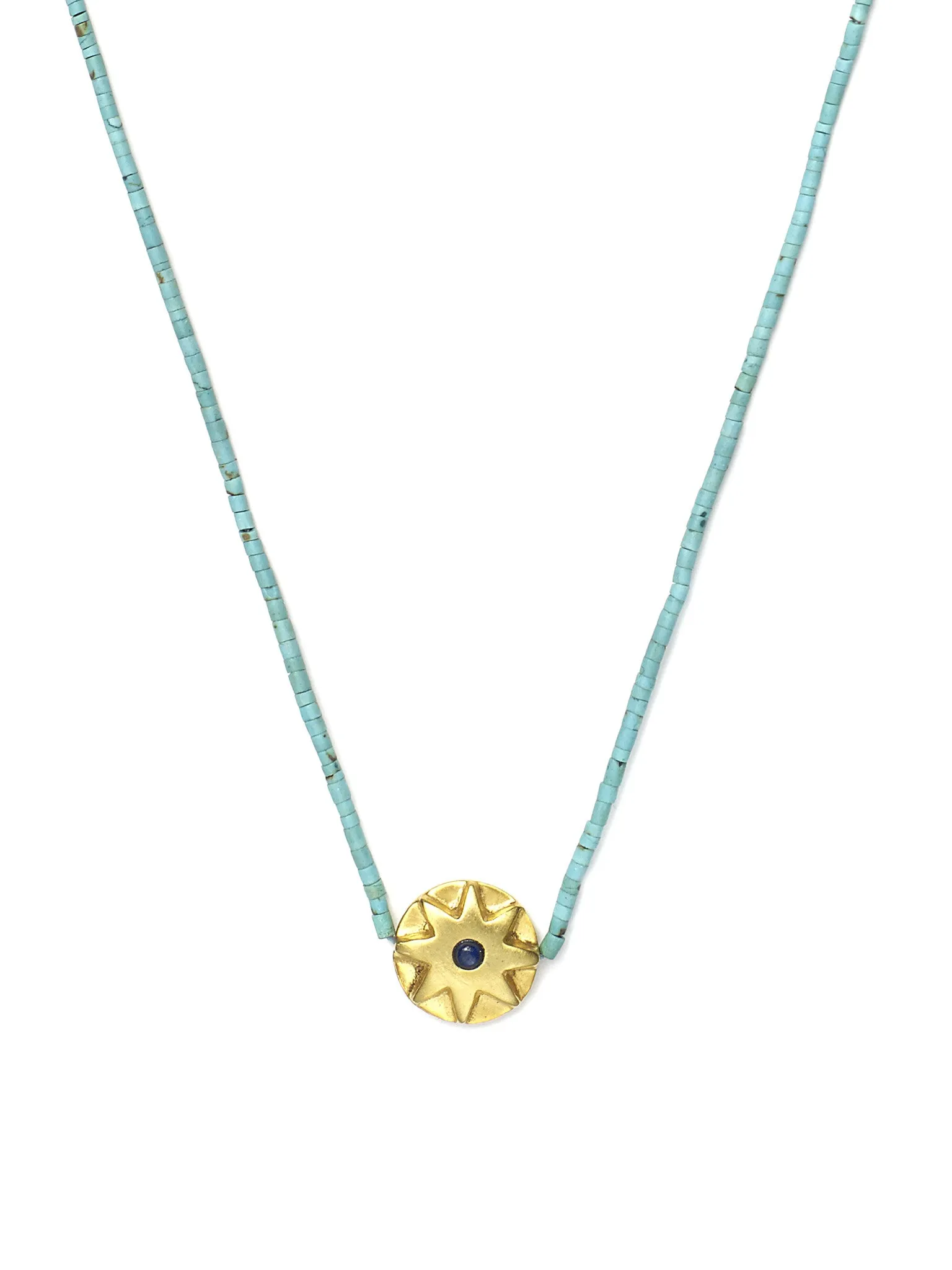 Turquoise Bead Necklace with Lapis Sun