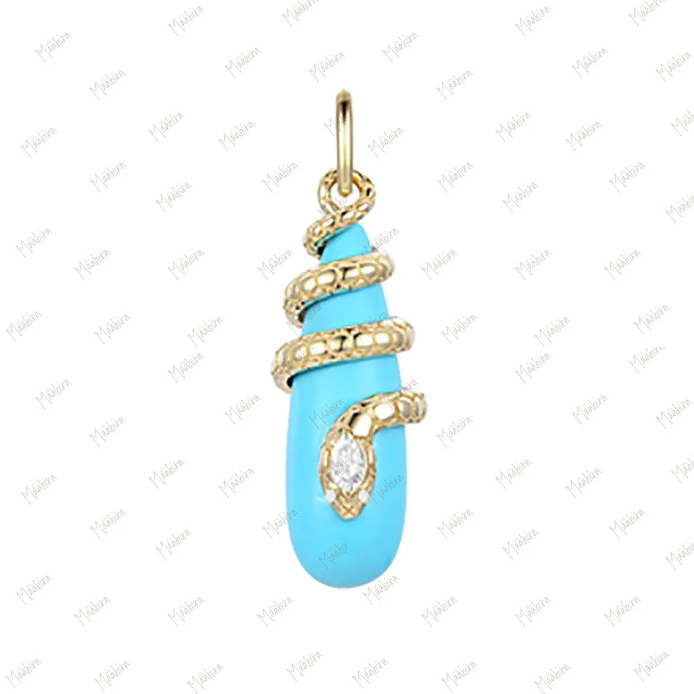 Turquoise Diamond Snake Pendant 25.5X12mm