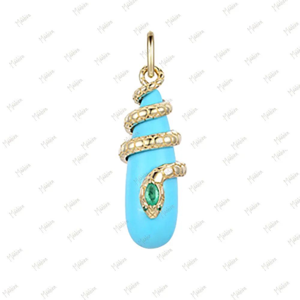 Turquoise Diamond Snake Pendant 25.5X12mm