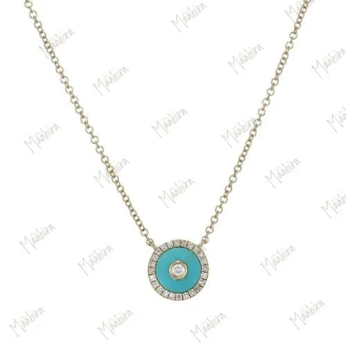 Turquoise Enamel Diamond Necklace