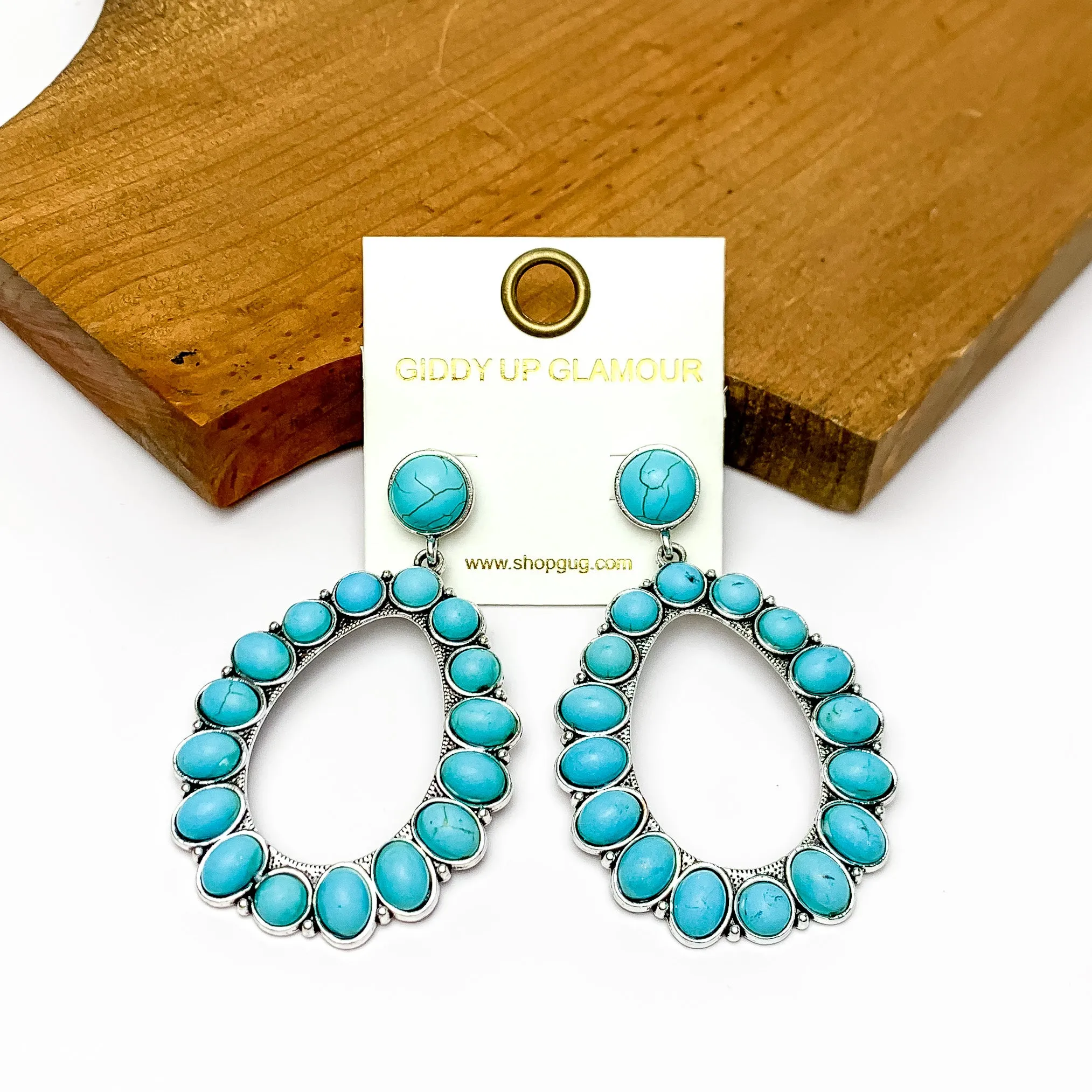 Turquoise Stone Large Open Drop Hoop