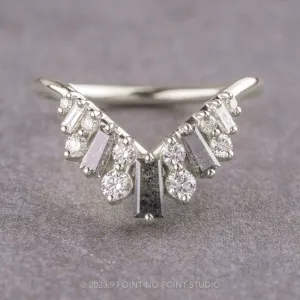 White Diamond and Salt and Pepper Baguette Wedding Band, Tori Setting, Platinum