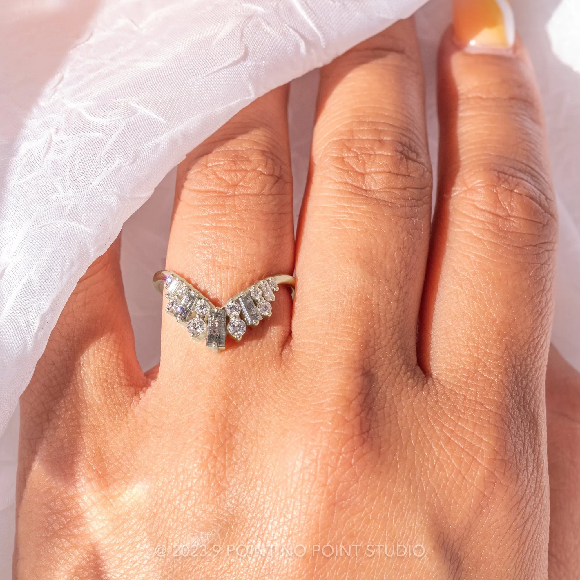 White Diamond and Salt and Pepper Baguette Wedding Band, Tori Setting, Platinum