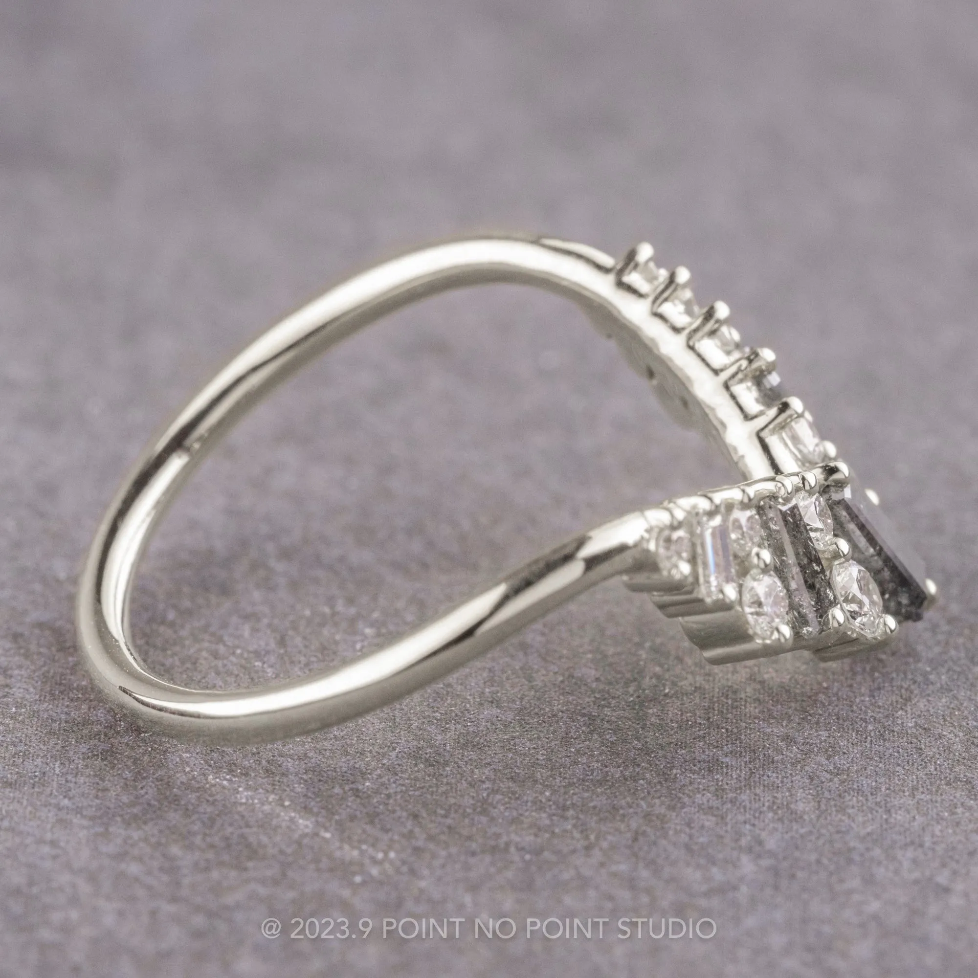 White Diamond and Salt and Pepper Baguette Wedding Band, Tori Setting, Platinum