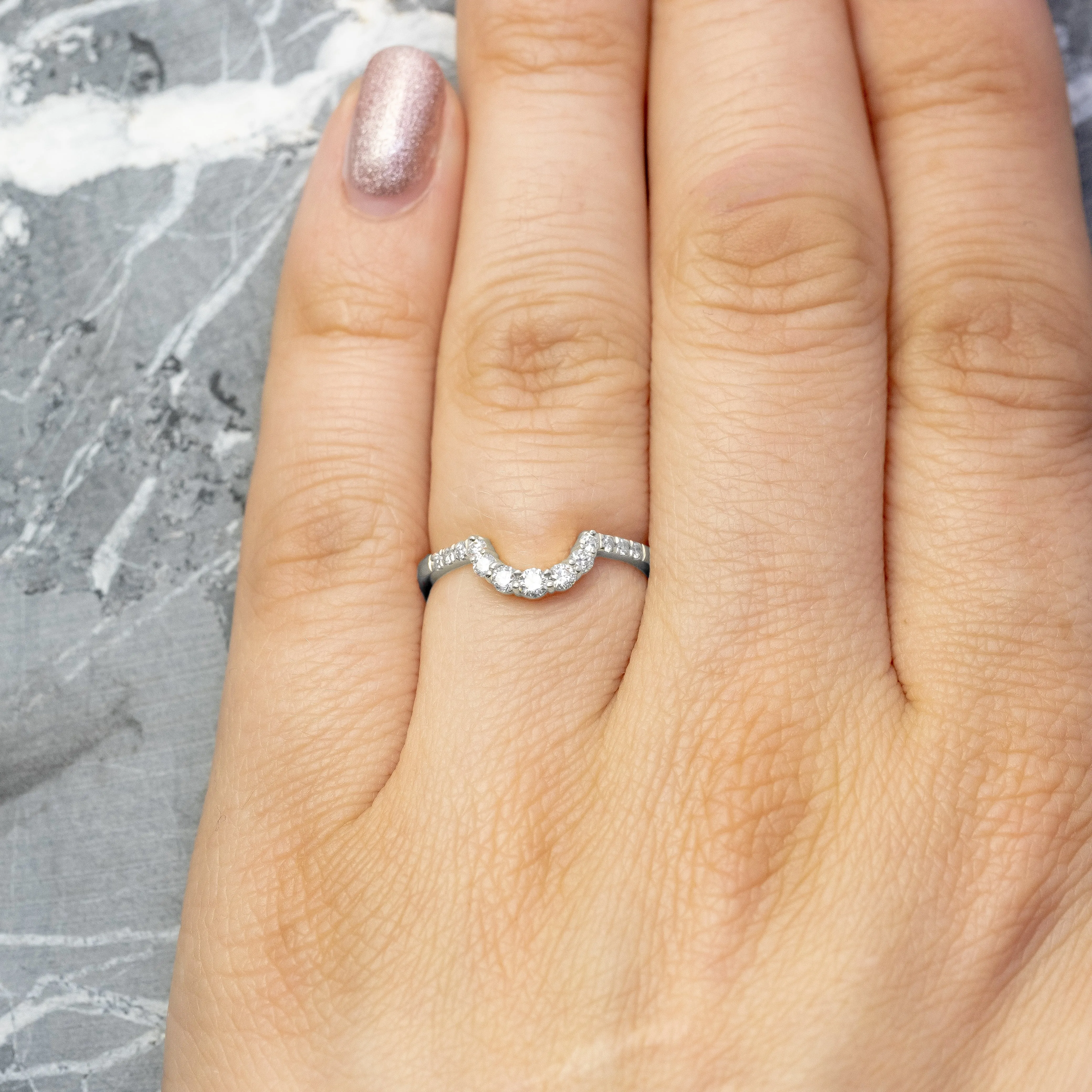 White Diamond Contour Wedding Band, Gwen Setting, 14K White Gold