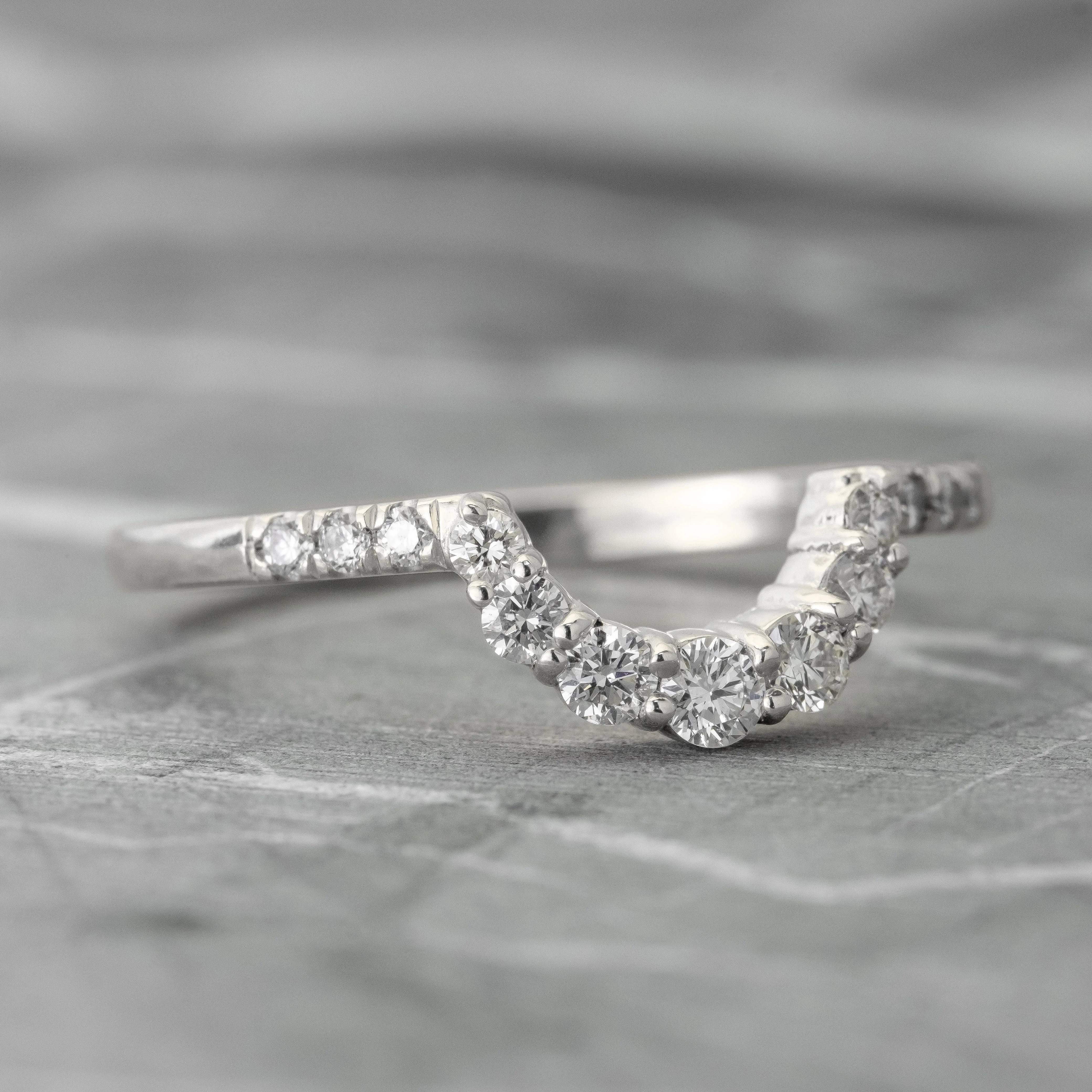 White Diamond Contour Wedding Band, Gwen Setting, 14K White Gold