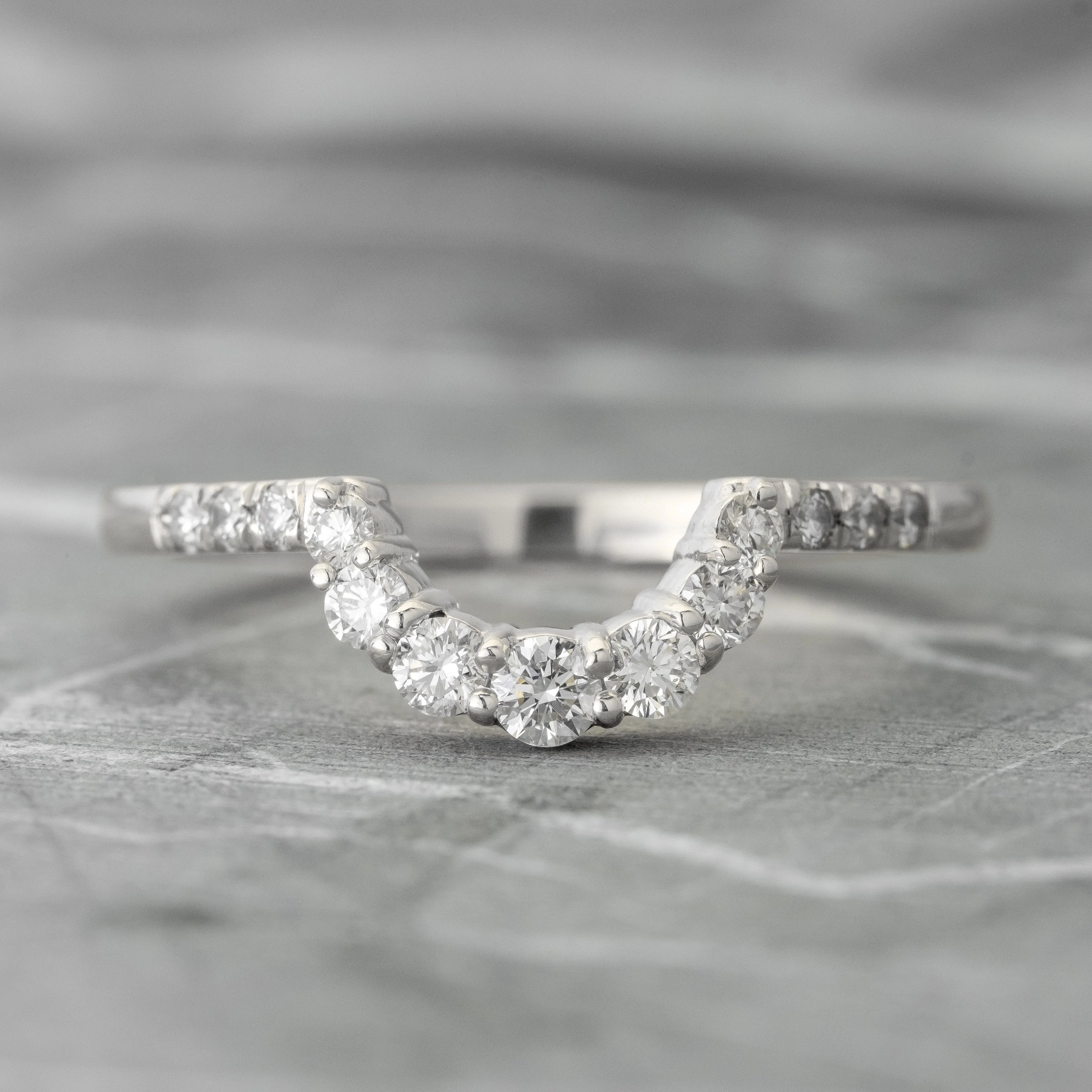 White Diamond Contour Wedding Band, Gwen Setting, 14K White Gold