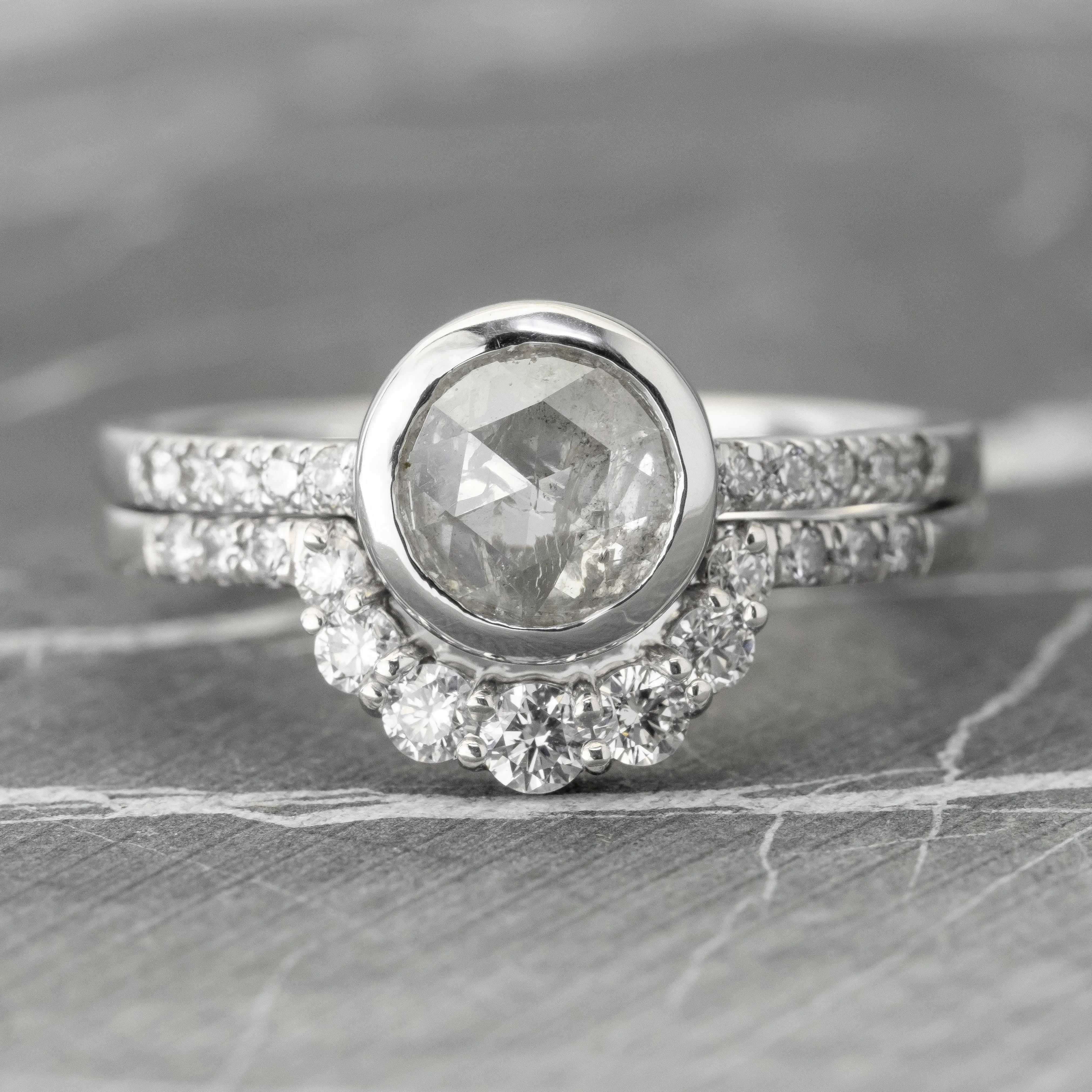 White Diamond Contour Wedding Band, Gwen Setting, 14K White Gold